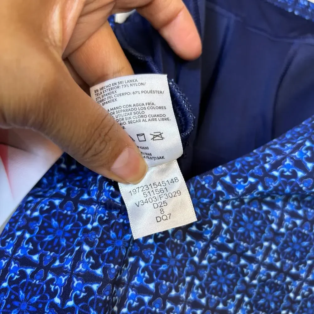 Lands End Tugless Low Leg One Piece Swimsuit 8L Navy Mosaic Mini Tile UPF50  NWT - Picture 13 of 13